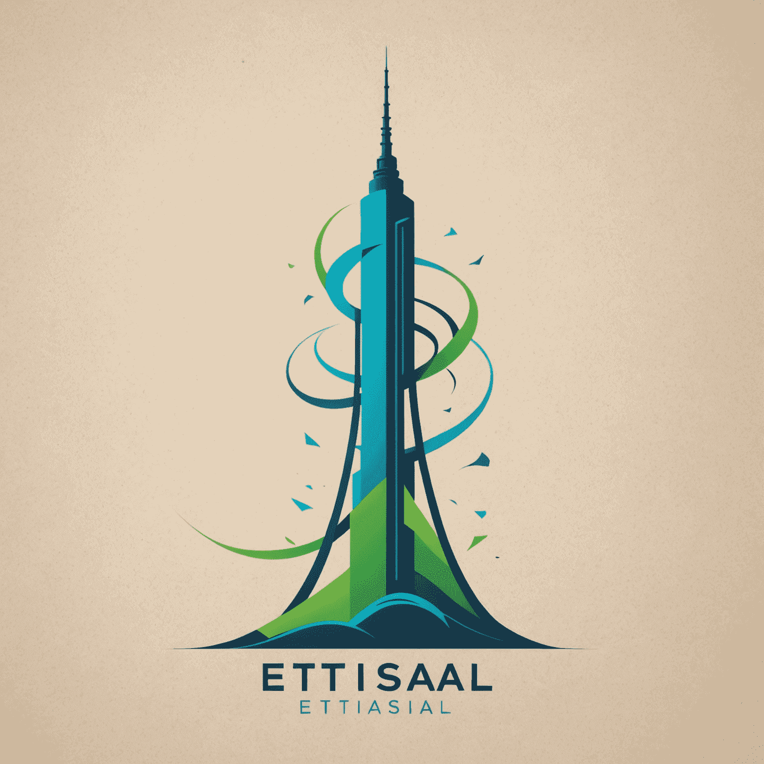 Etisal logo - A modern, sleek design incorporating a stylized communication tower or signal waves in blue and green colors