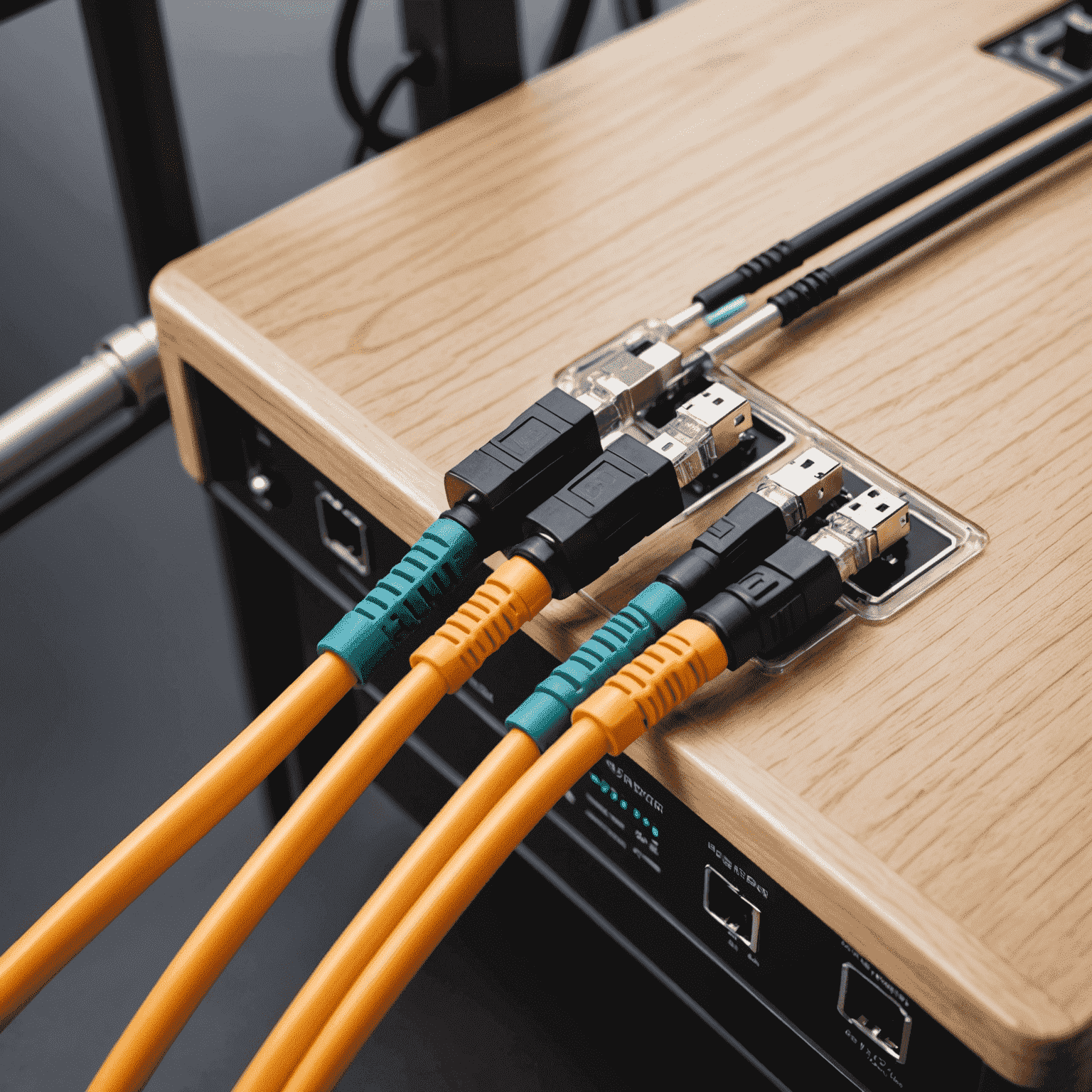 A high-speed fiber optic cable connecting to a router, symbolizing fast internet connectivity for homes and businesses