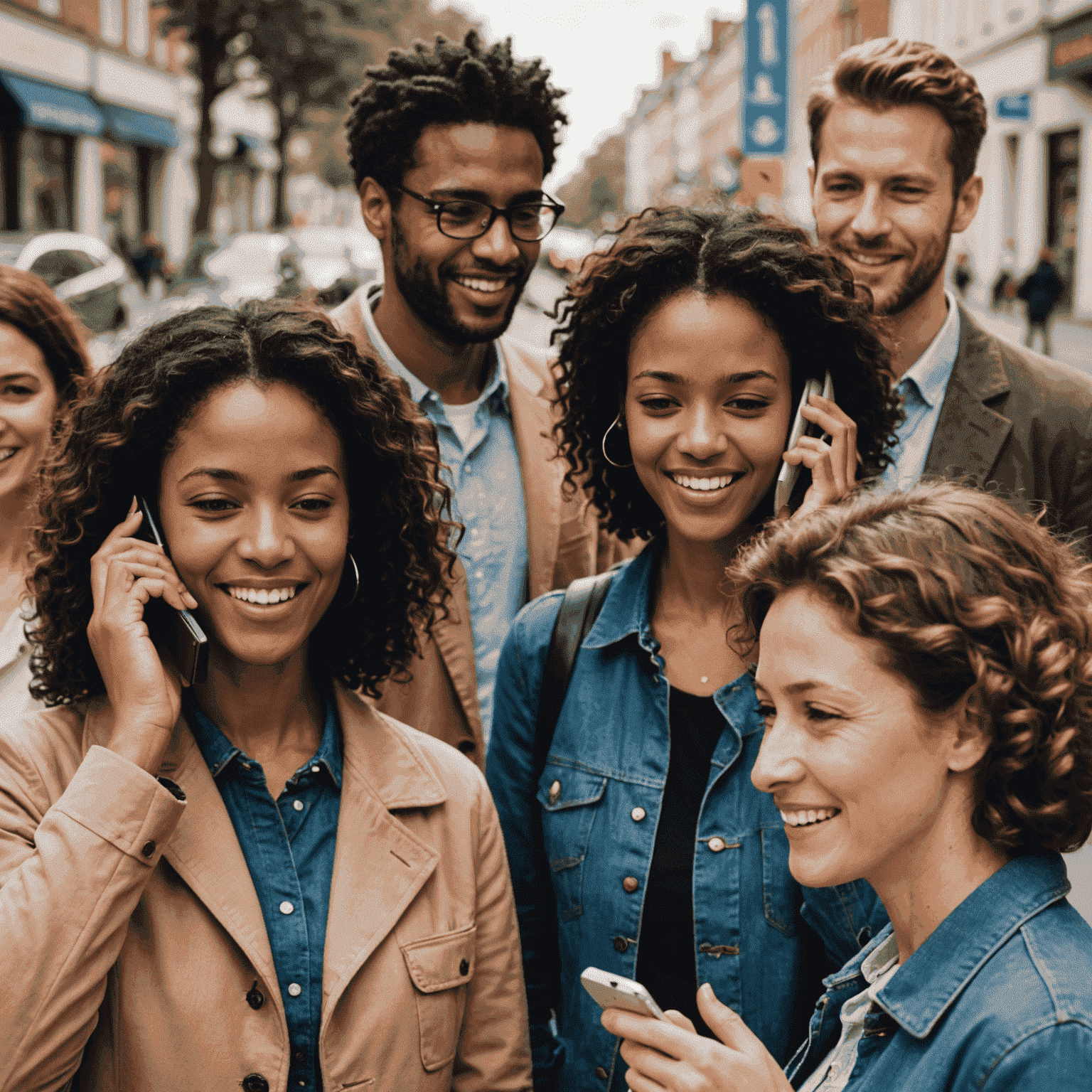Image of people talking on mobile phones, illustrating voice call services