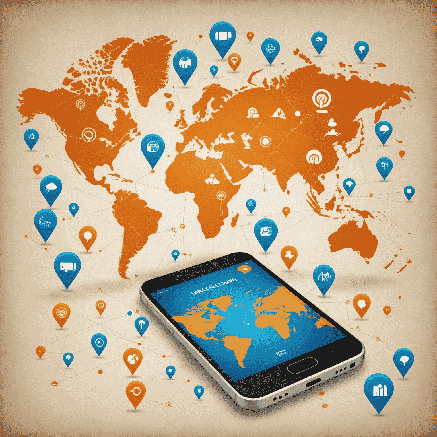 World map with mobile signal icons, representing international roaming coverage